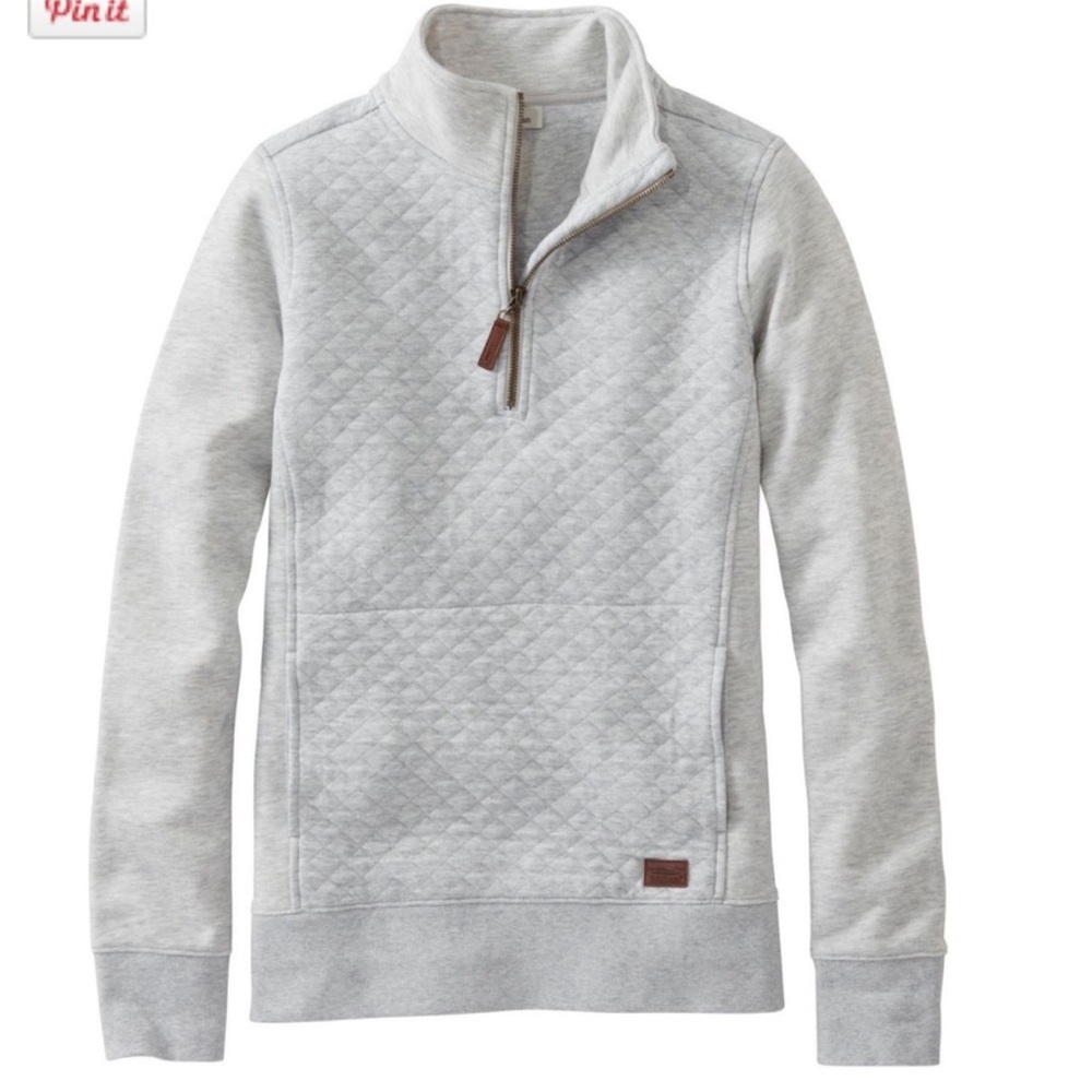 LL Bean Women's Quilted Quarter-Zip Pullover Gray - Medium